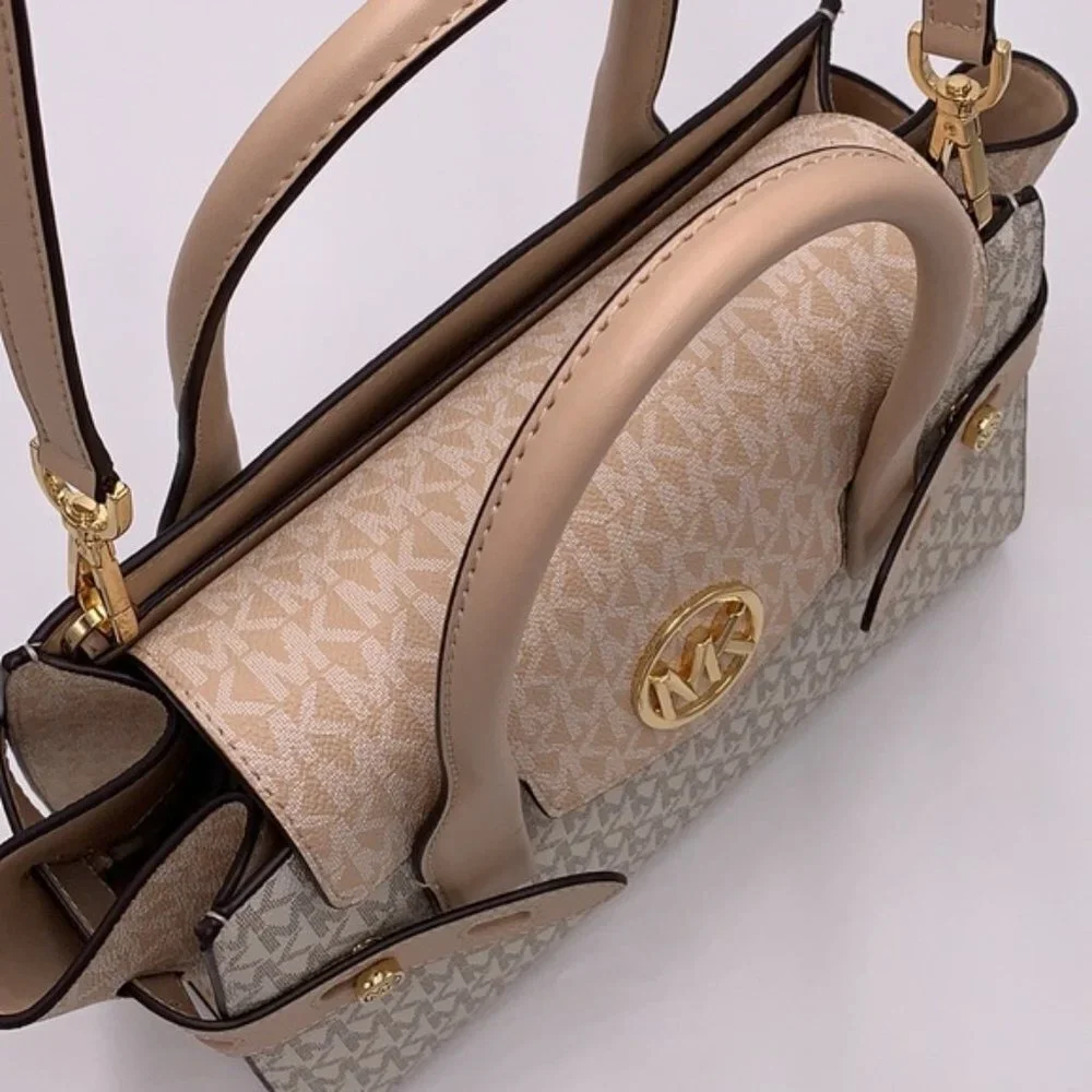 Michael Kors Carmen Medium Logo and Faux Leather Belted Satchel